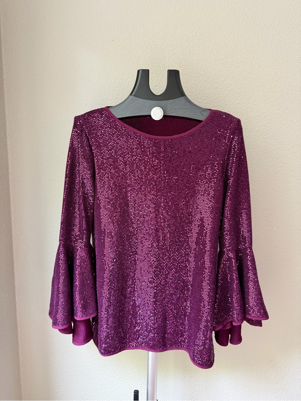 Vince Camuto Sequined Bell-Sleeve Top - Plum